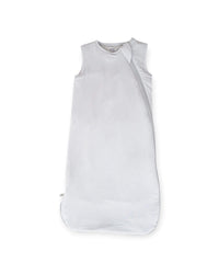 A light gray sleeveless baby sleep sack with a diagonal snap closure, shown flat against a white background.